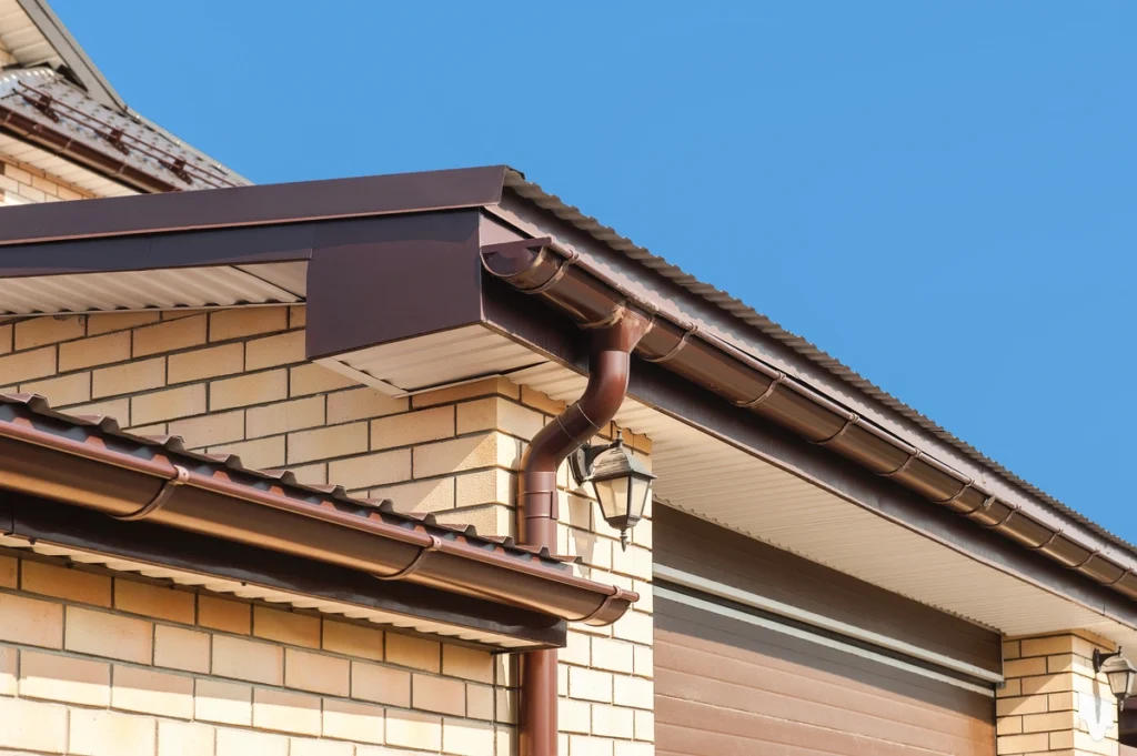 gutters on the brick house roof