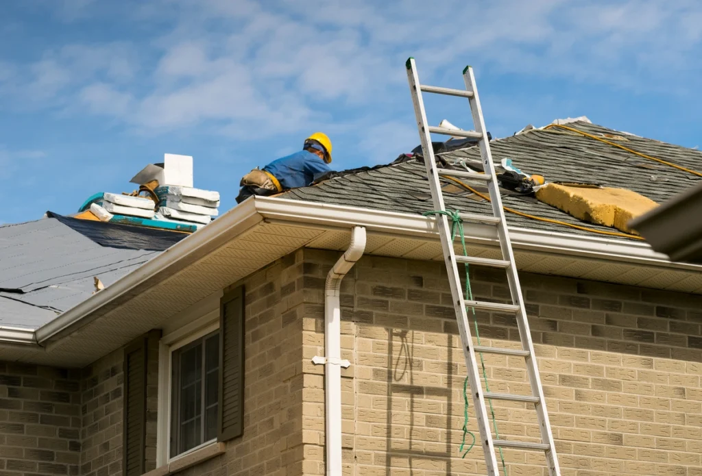 professional worker repairing the house roof